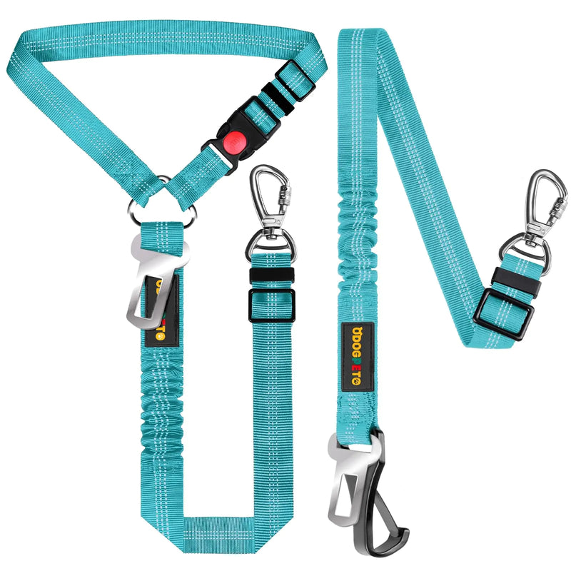 ODOGPETO Dog Seat Belt for Car Adjustable 4-in-1 Dog Car Seatbelt Leash with Hook & Buckle Reflective Dog Seatbelt Harness for Car with Vehicle Car Headrest & Swivel Carabiner and Poop Bag Sky Blue