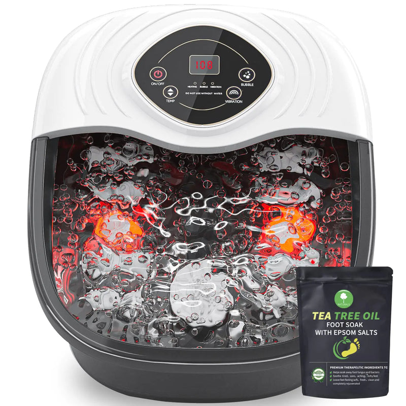 RIGHTMELL Foot SpaFoot Bath Massager with Tea Tree Oil Foot Soak with Epsom Salt - with Heat Bubbles and VibrationRed LightMedicine Box Digital Temperature Control 8 Acupressure Massage Points